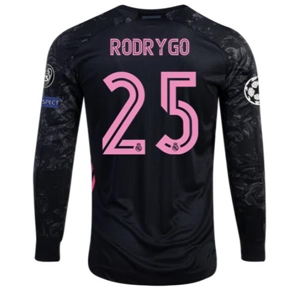 Real Madrid Long Sleeve Third Soccer Jersey Shirt RODRYGO #25 2020/21